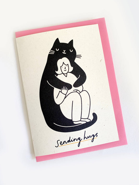 Giant Cat Sending Hugs Greeting Card