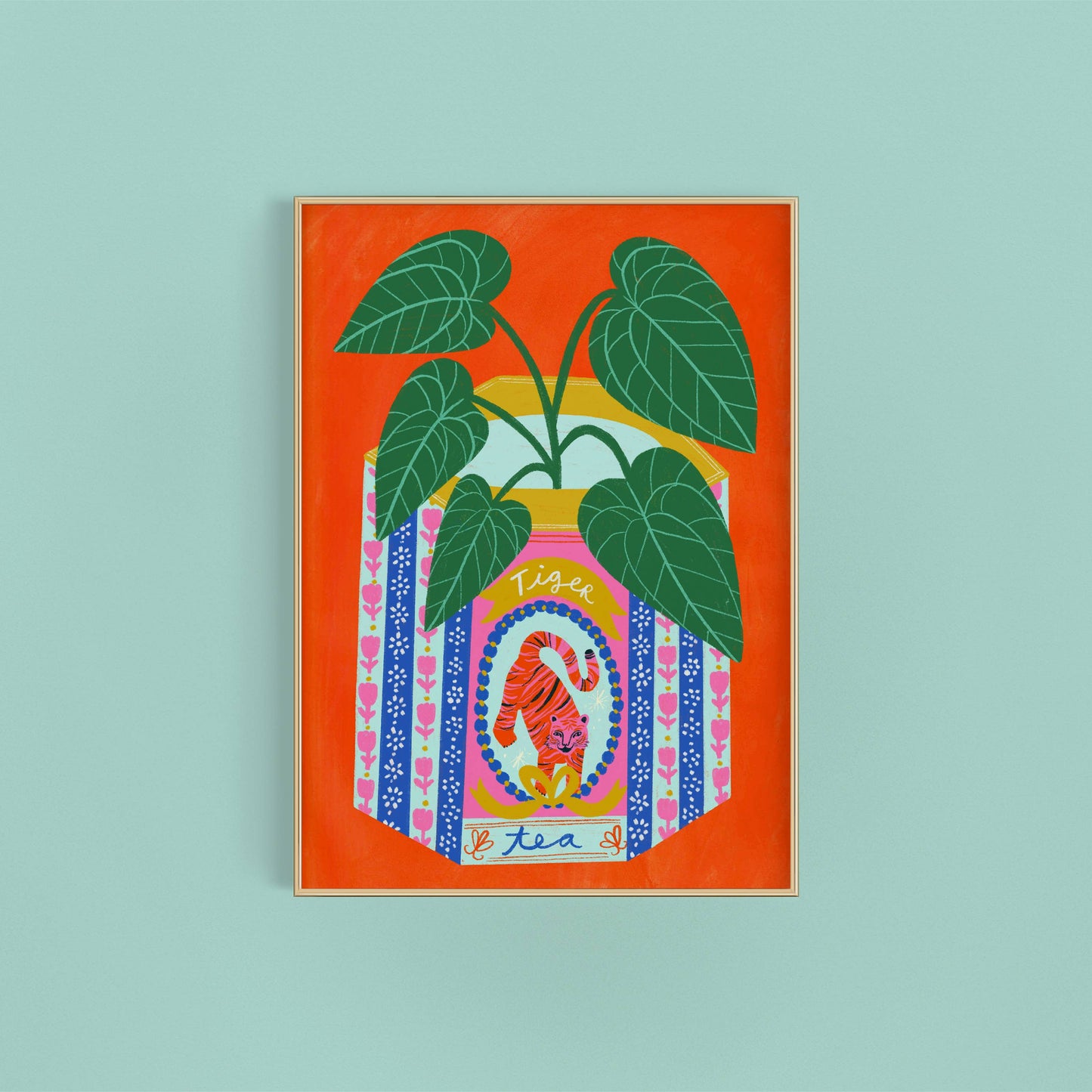 Alocasia Plant in a Vintage Tiger Tin Art Print | Houseplant