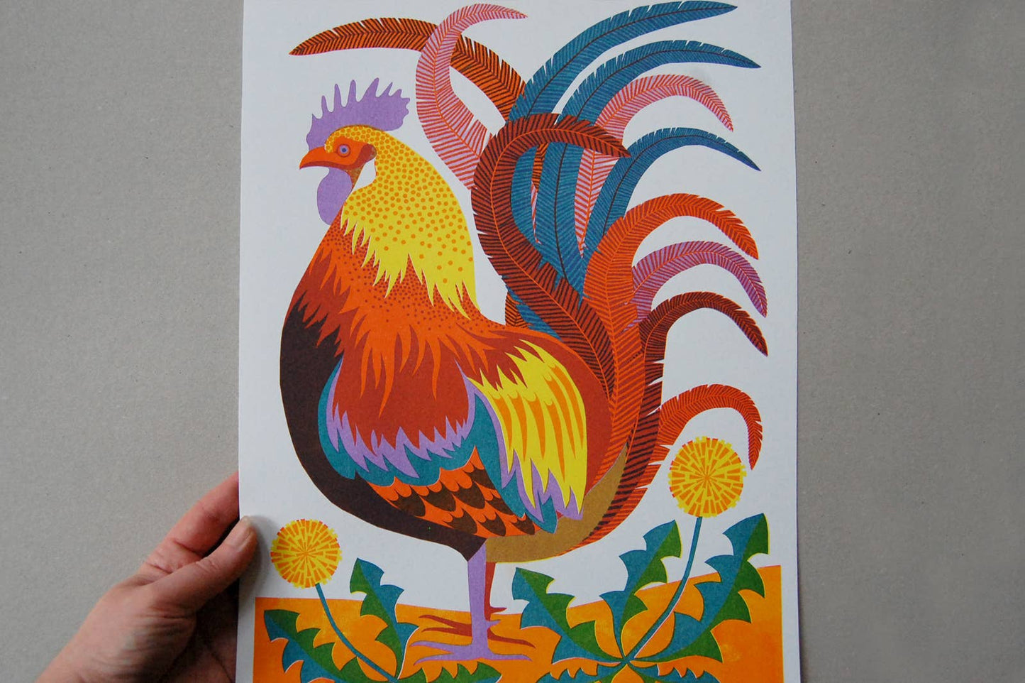 Rooster - A3 Risograph Print by Printer Johnson