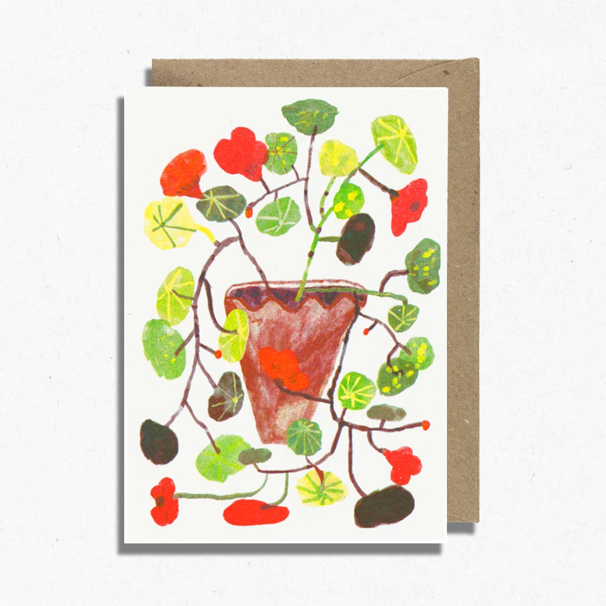 Nasturtium Card | Risograph Printed | Flower Gardening Card