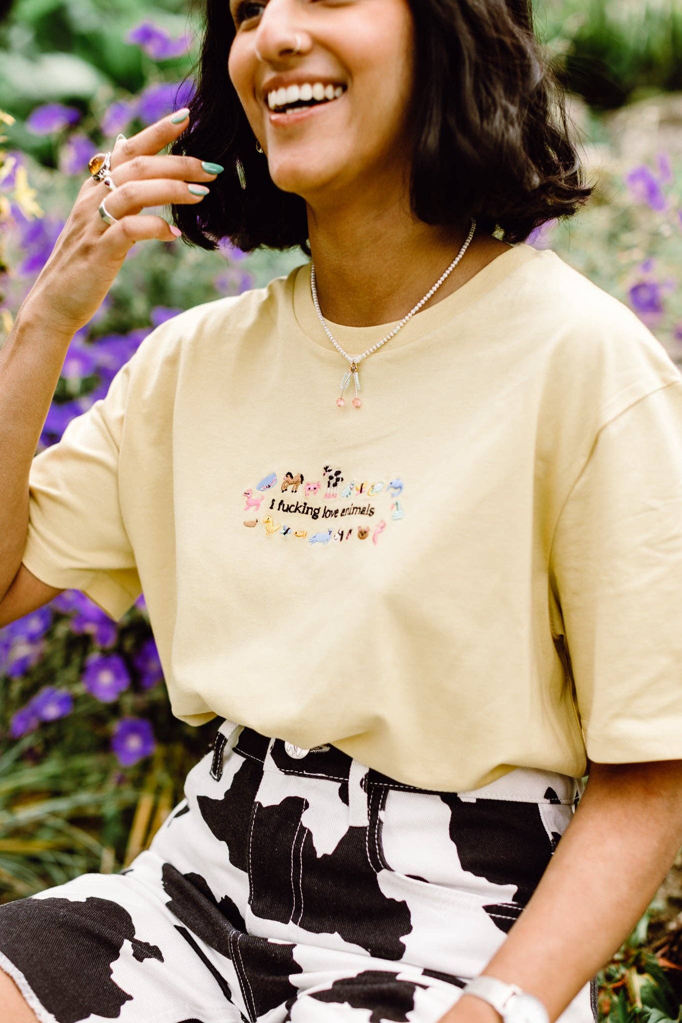 I Fucking Love Animals Luxe Embroidered T-Shirt by Limpet Store