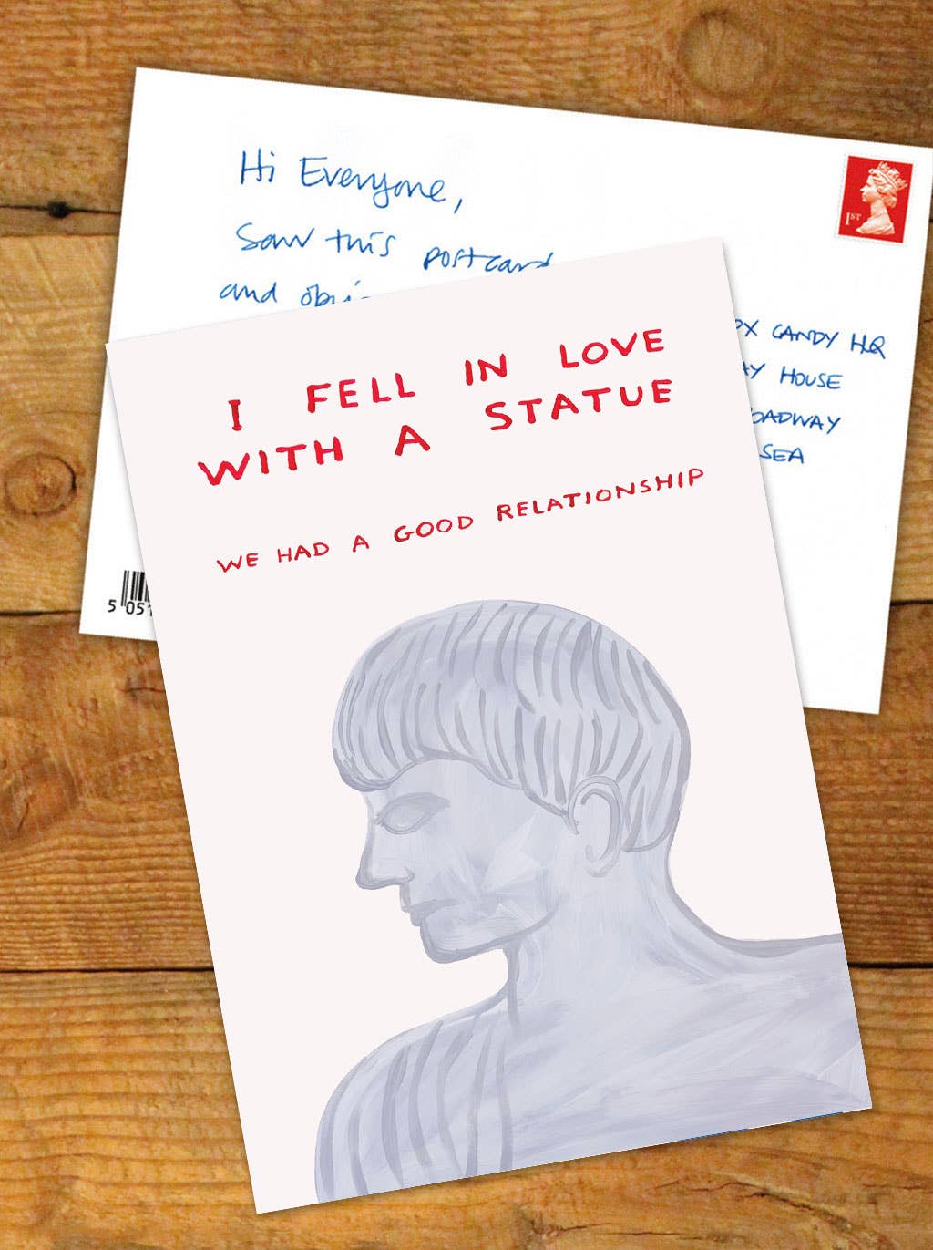 In Love With A Statue - A6 Art Postcard By David Shrigley