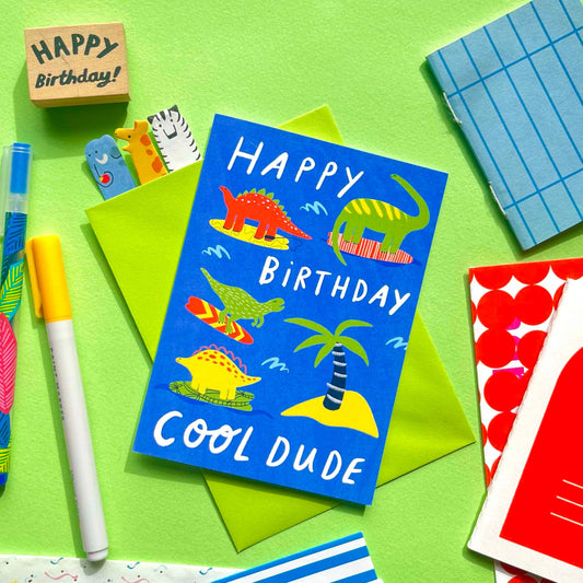 Happy Birthday Cool Dude Dinosaur Greeting Card | Boys Birth