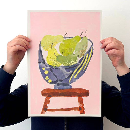 Pears in Bowl A3 Risograph Print