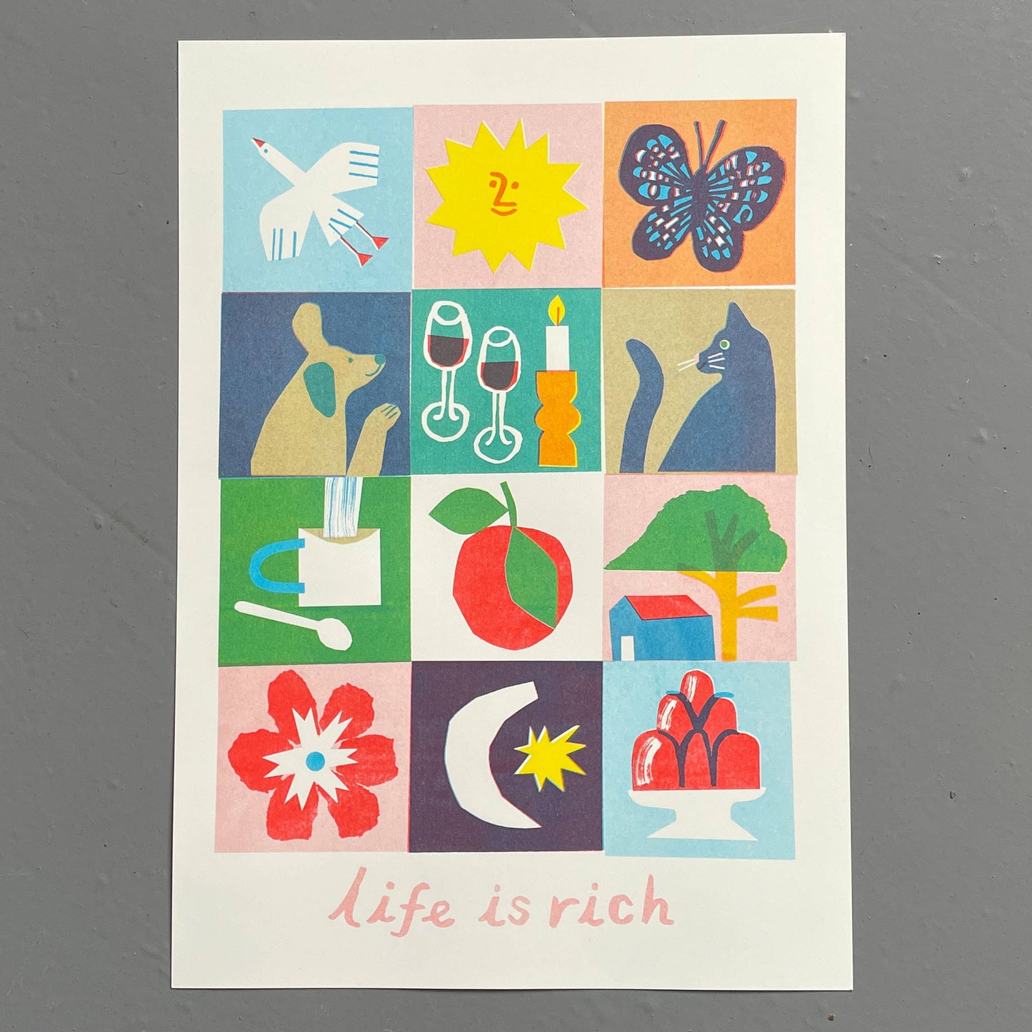 'Life Is Rich' Colourful Risograph Art Print