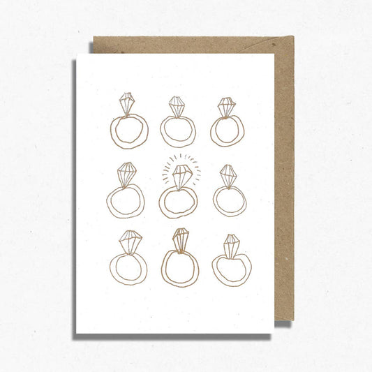 Engagement Ring Illustrated Risograph Card | Gold Ink