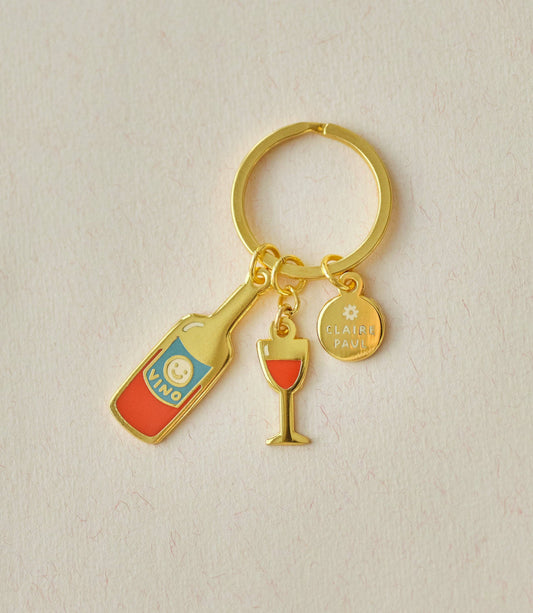 Red Wine and Glass Keyring Charm