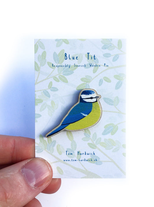 Blue Tit Wooden Pin by Tom Hardwick