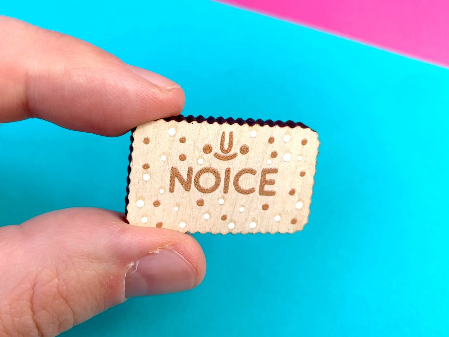 Noice (Nice) Biscuit Wooden Pin by Gilleard