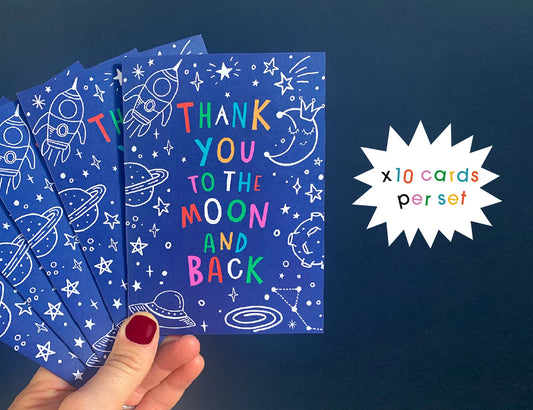 Thank You To The Moon And Back A6 Thank You cards by Dotty Black