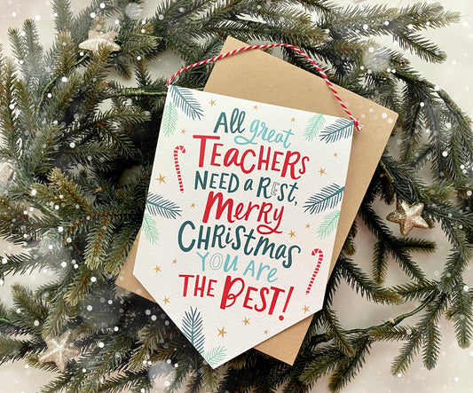 All Great Teachers Need a Rest Pennant Greeting Card by Dotty Black