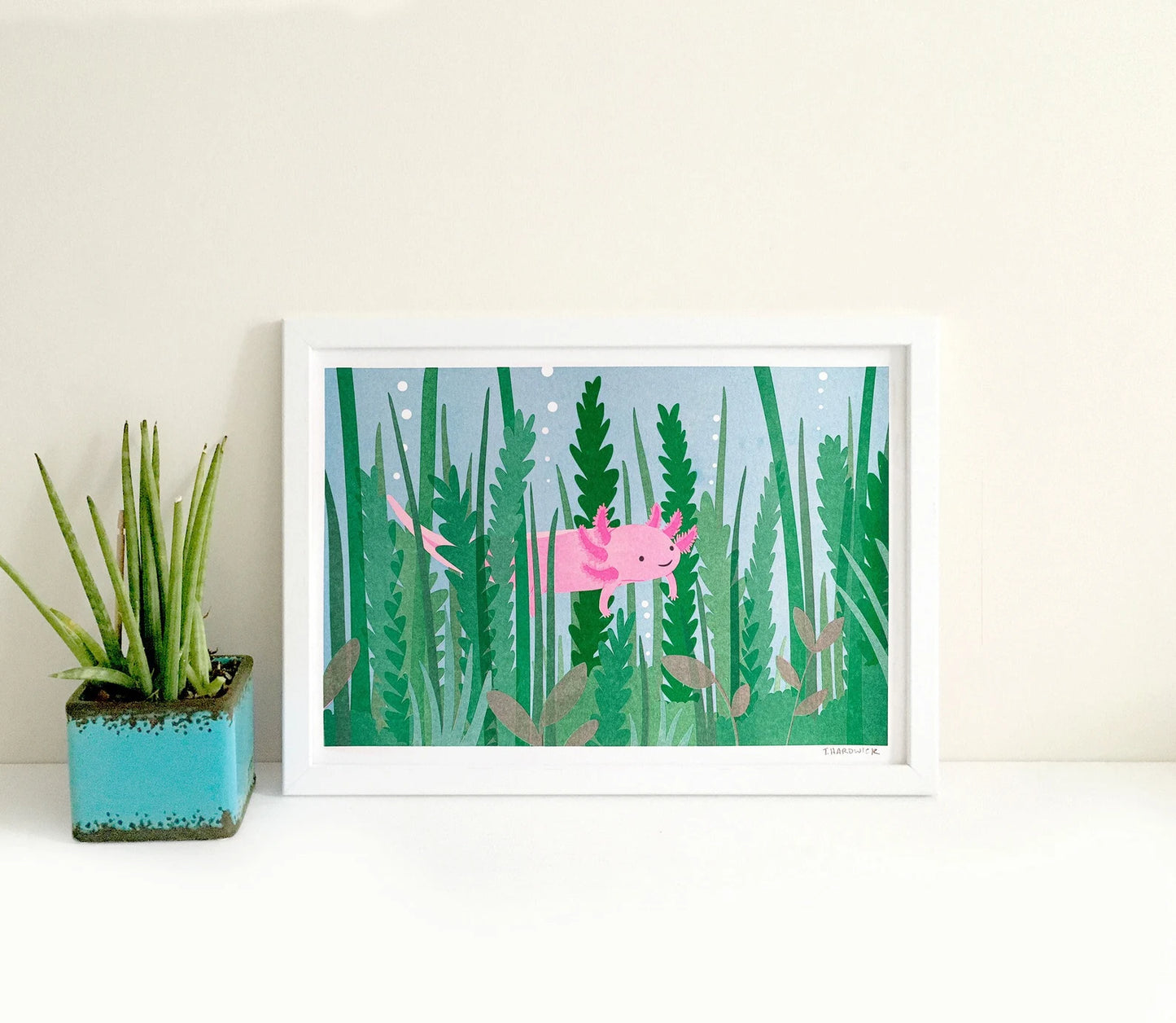 Axolotl Risograph Print by Tom Hardwick