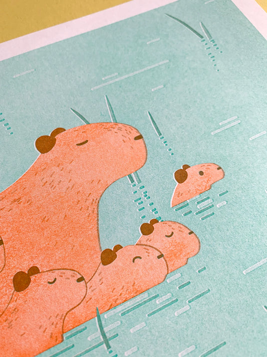Capybara Risograph Print by Tom Hardwick