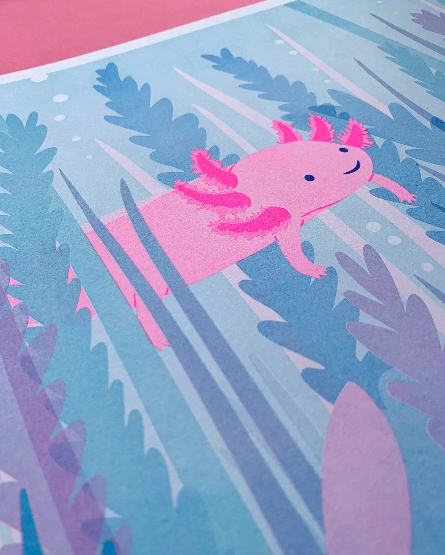 Axolotl Risograph Print by Tom Hardwick