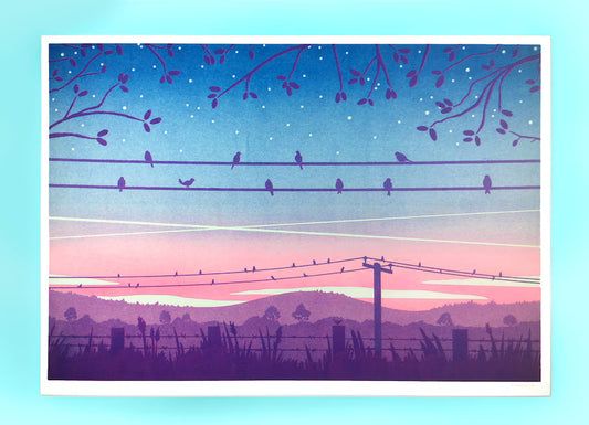 Birds at Sunrise Risograph Print by Tom Hardwick
