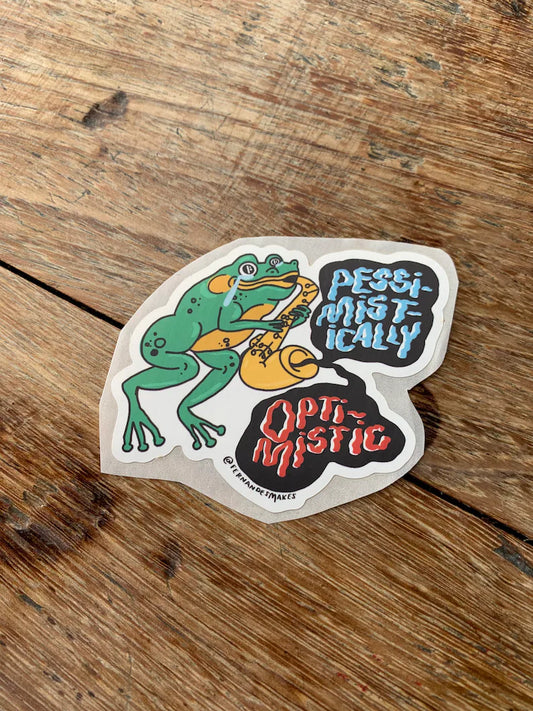 Pessimistically Optimistic Saxophone Frog Vinyl sticker by Fernandes Makes