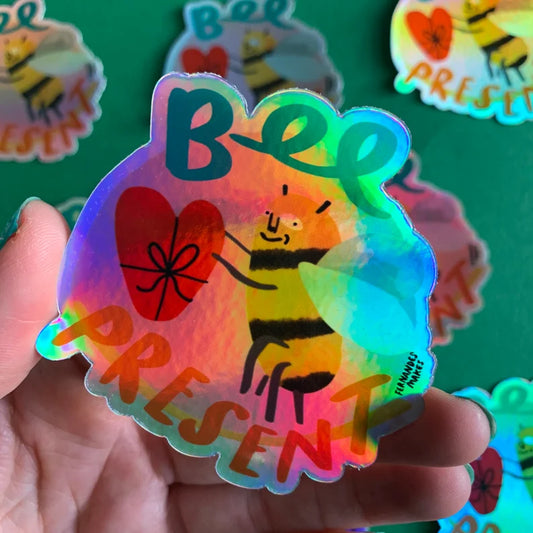 Bee Present Holographic Vinyl Sticker