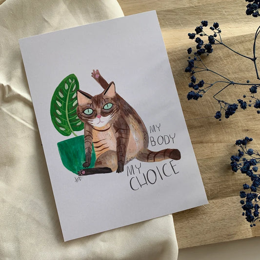 My Body My Choice Cat licking - Art Print