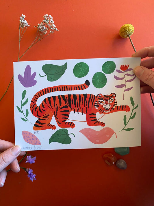 Happy Sneaking Tiger - Art Print