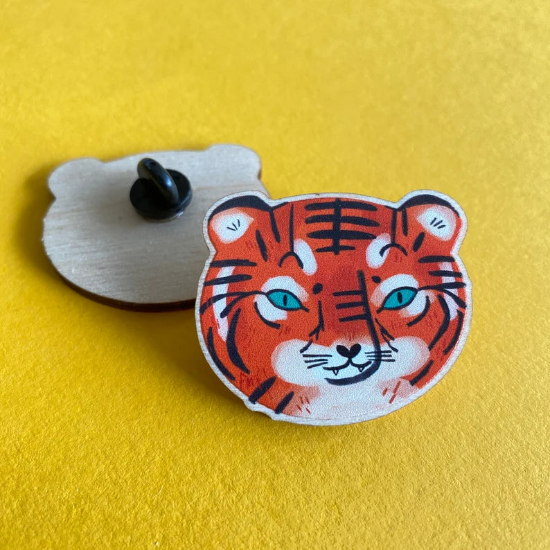 Tiger Face Wooden Pin