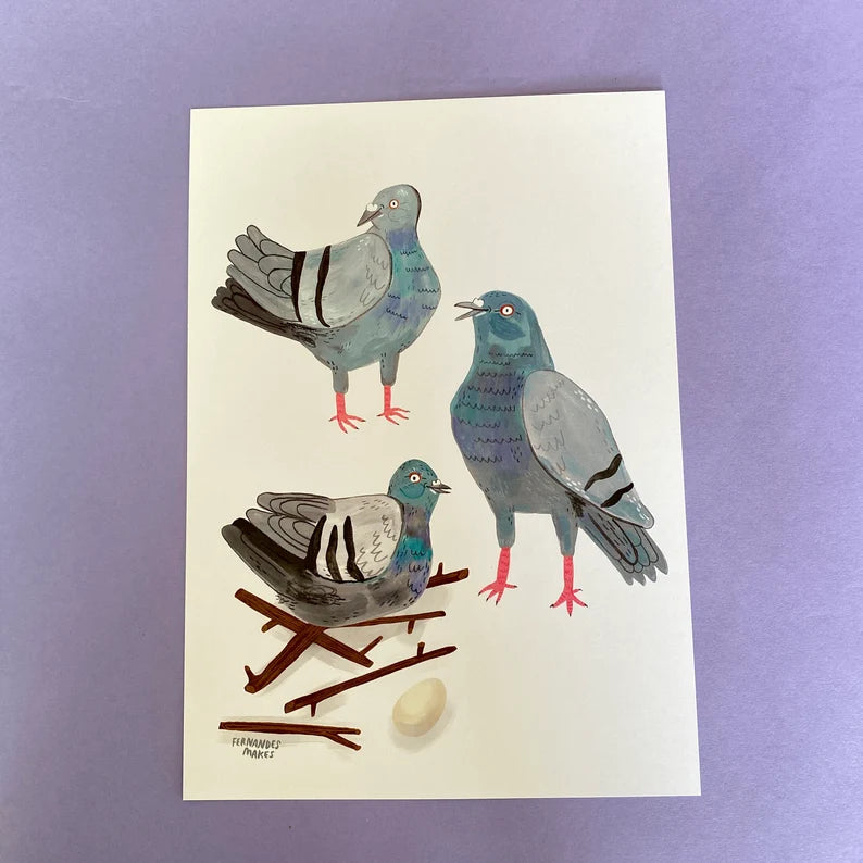 Pigeon Party Pals - A4 Art Print