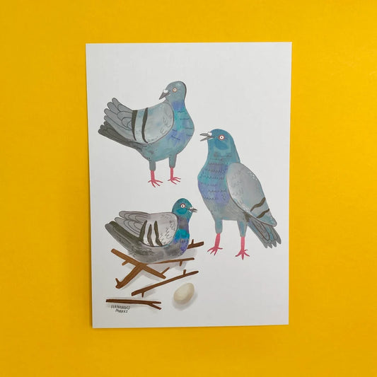 Pigeon Party Pals - A4 Art Print
