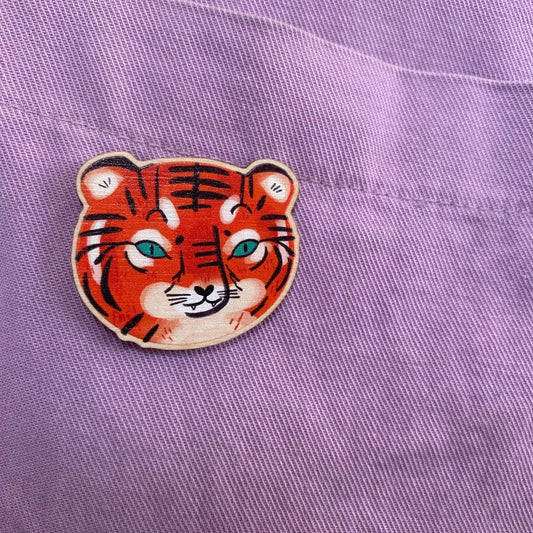 Tiger Face Wooden Pin