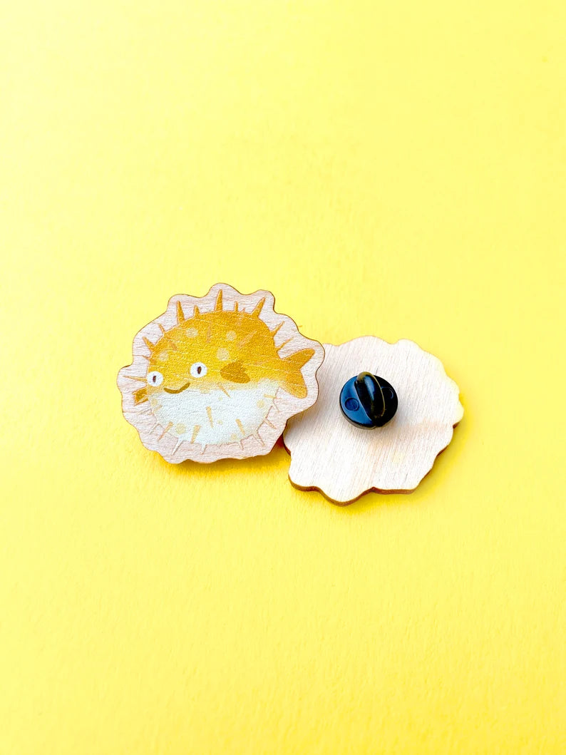 Puffer Fish Wooden Pin