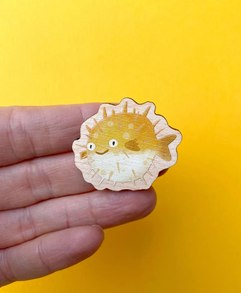 Puffer Fish Wooden Pin