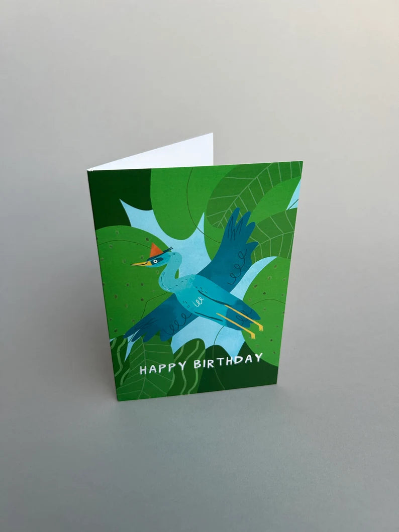 Happy Birthday Heron Greeting Card by Fernandes Makes