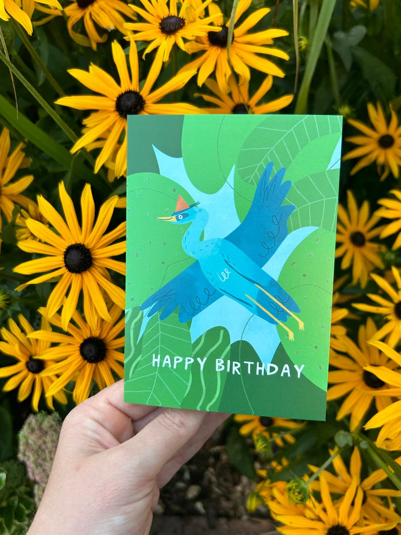 Happy Birthday Heron Greeting Card by Fernandes Makes