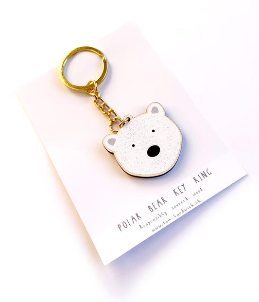 Polar Bear Wooden Key Ring