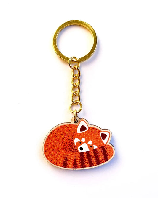 Sleeping Red Panda Wooden Key Ring