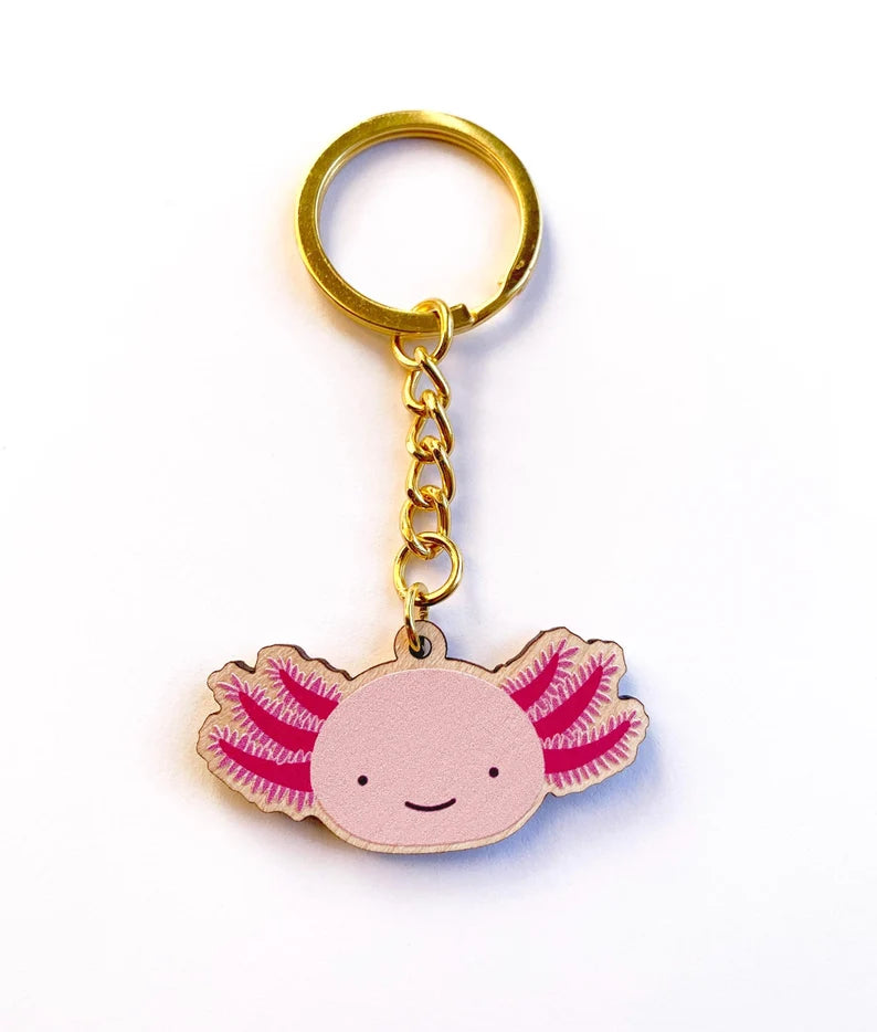 Axolotl Head Wooden Key Ring