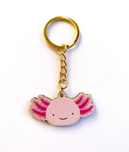 Axolotl Head Wooden Key Ring