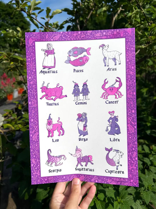 Horoscope Ye Olde Star Signs Medieval Art Print by 2Bmcr