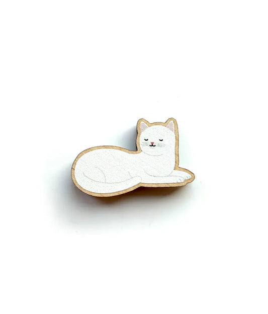 White Cat Wooden Pin