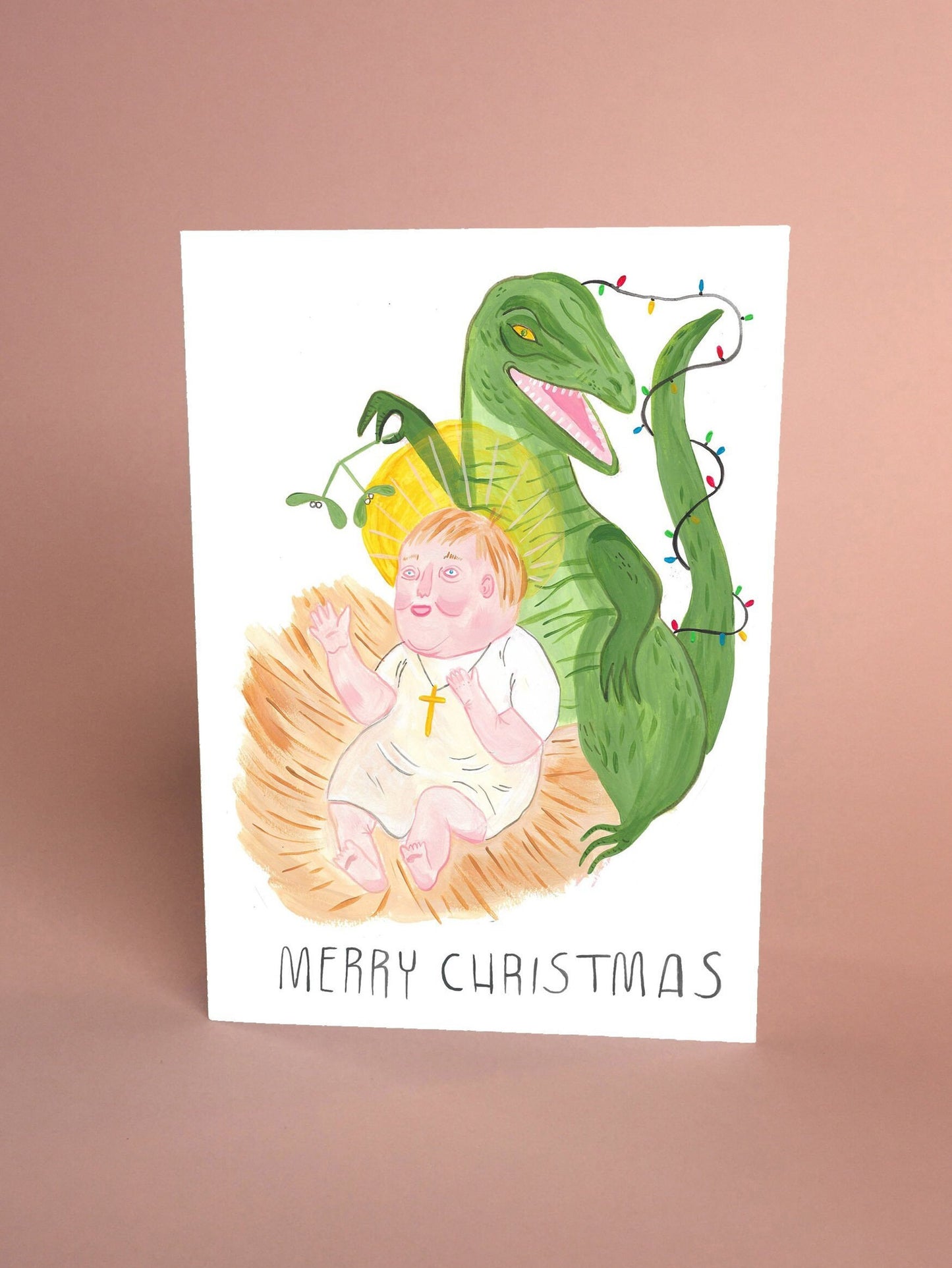 Dinosaur Mistletoe Festive Greeting Card