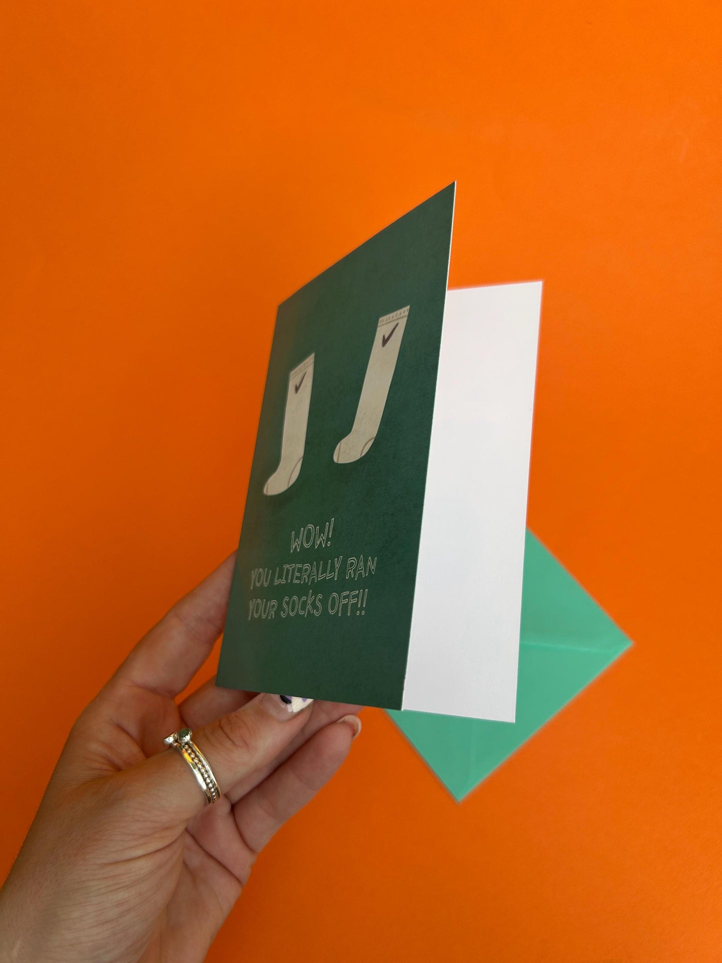 You Literally Ran Your Socks Off Greeting Card by Fernandes Makes