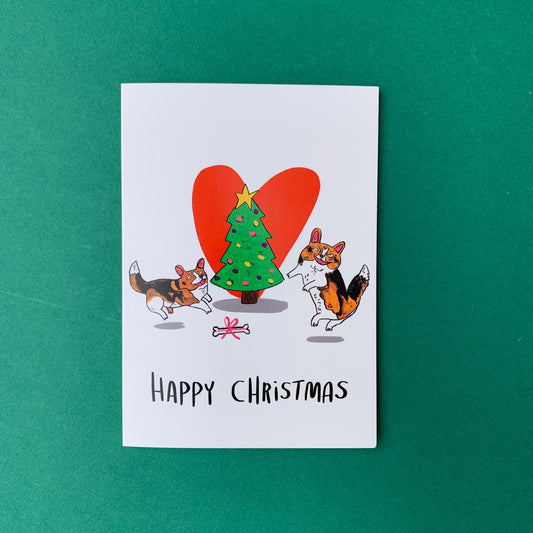 Happy Corgis Christmas Greeting Card by Fernandes Makes