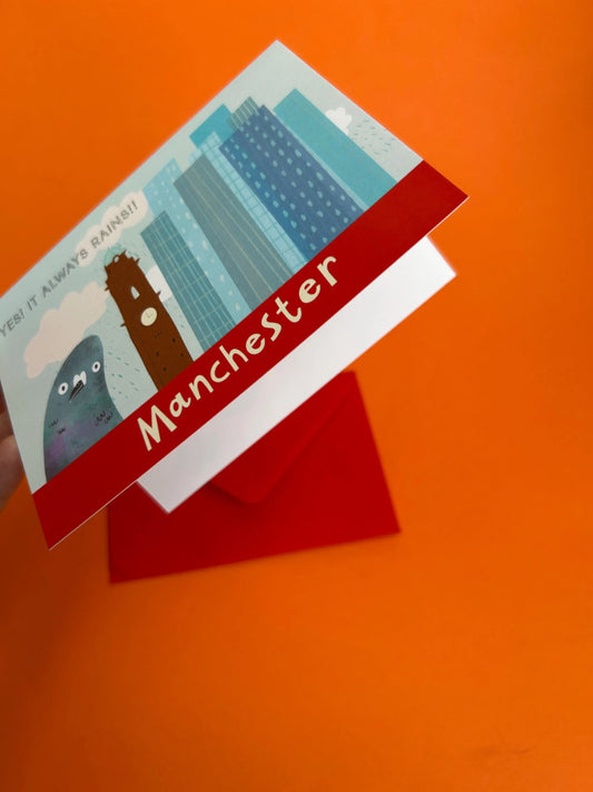 It Always Rains - Manchester Skyline Greeting Card