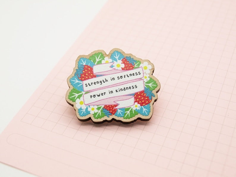 Self Care / Positive Wooden Pin by Jess Rachel Sharp