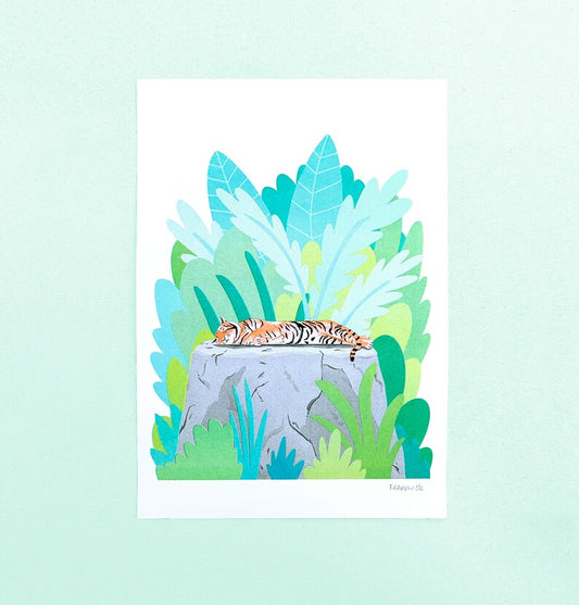 Snoozing Tiger Risograph Print by Tom Hardwick