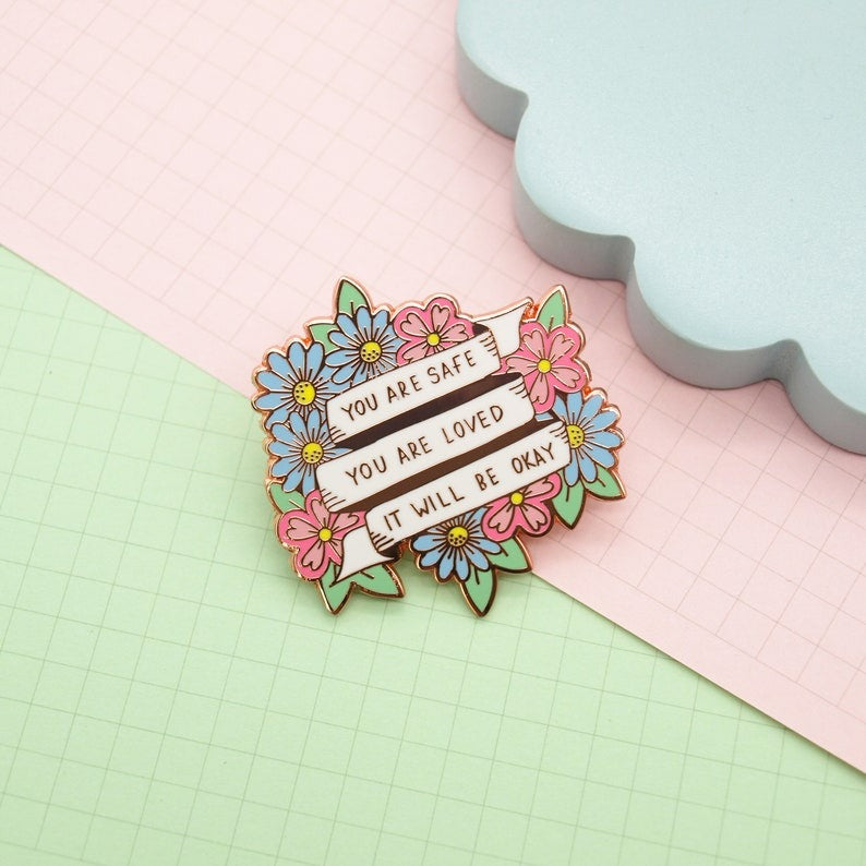 Positive Self Care Enamel Pins by Jess Rachel Sharp