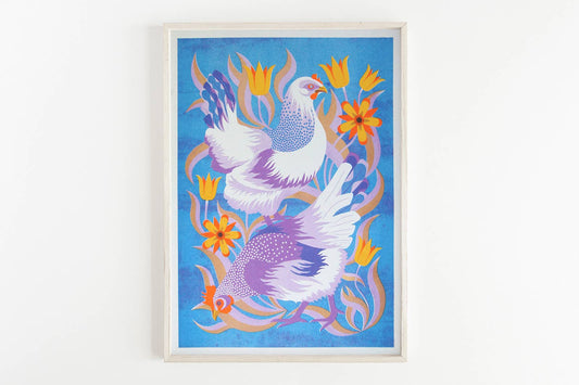 Hens - A3 Risograph Print by Printer Johnson