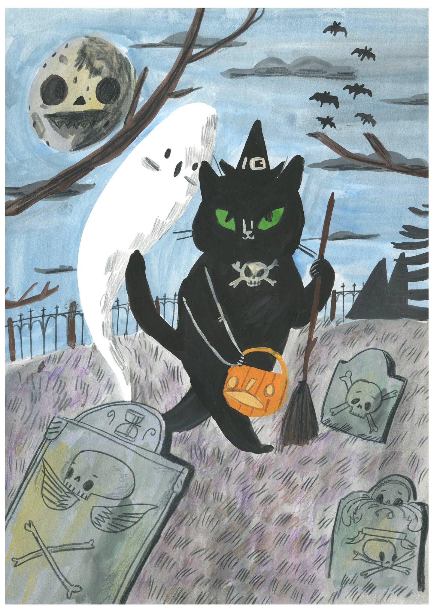 Spooky Cat A6 Postcard by Dick Vincent DV06