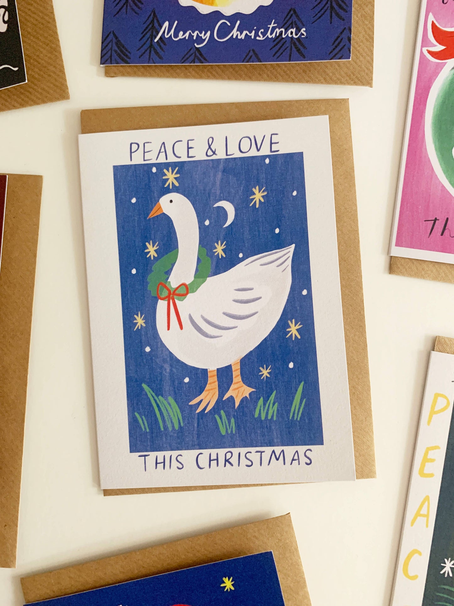 Peace Love Goose Christmas Card by Kitty Kenda