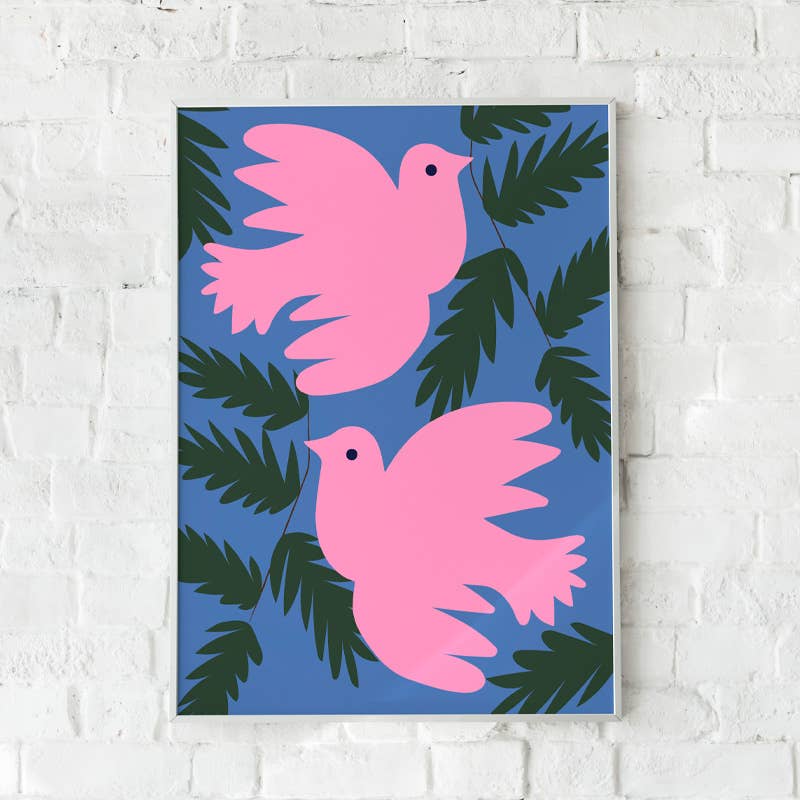 Pink Doves A3 Art Print by Lottie Hall