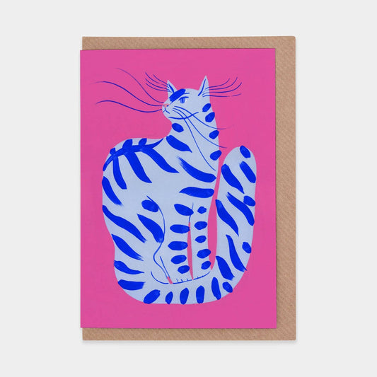 Cat with Stripes Greetings Card by Evermade