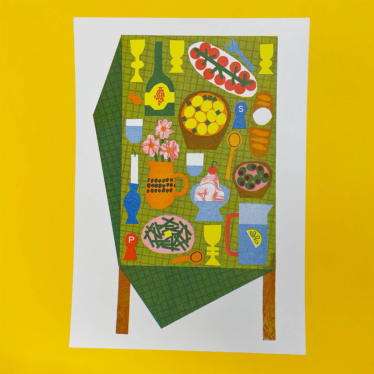 'Dinner Table' A3 Risograph Print by Lizzie Lomax